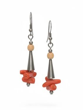 Vintage Sterling Silver and Coral Bead Earrings